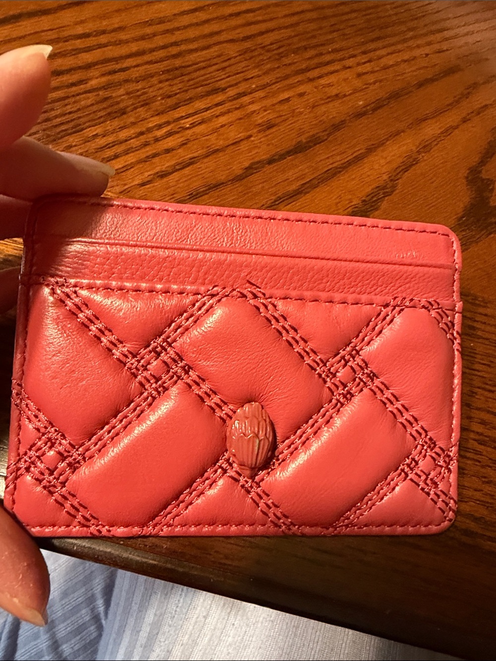 Kurt Geiger Coral Pink Quilted Leather Card Holder